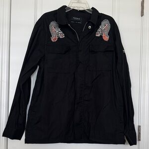 PacSun Black Military Jacket with Red & White Dragon Embroidery